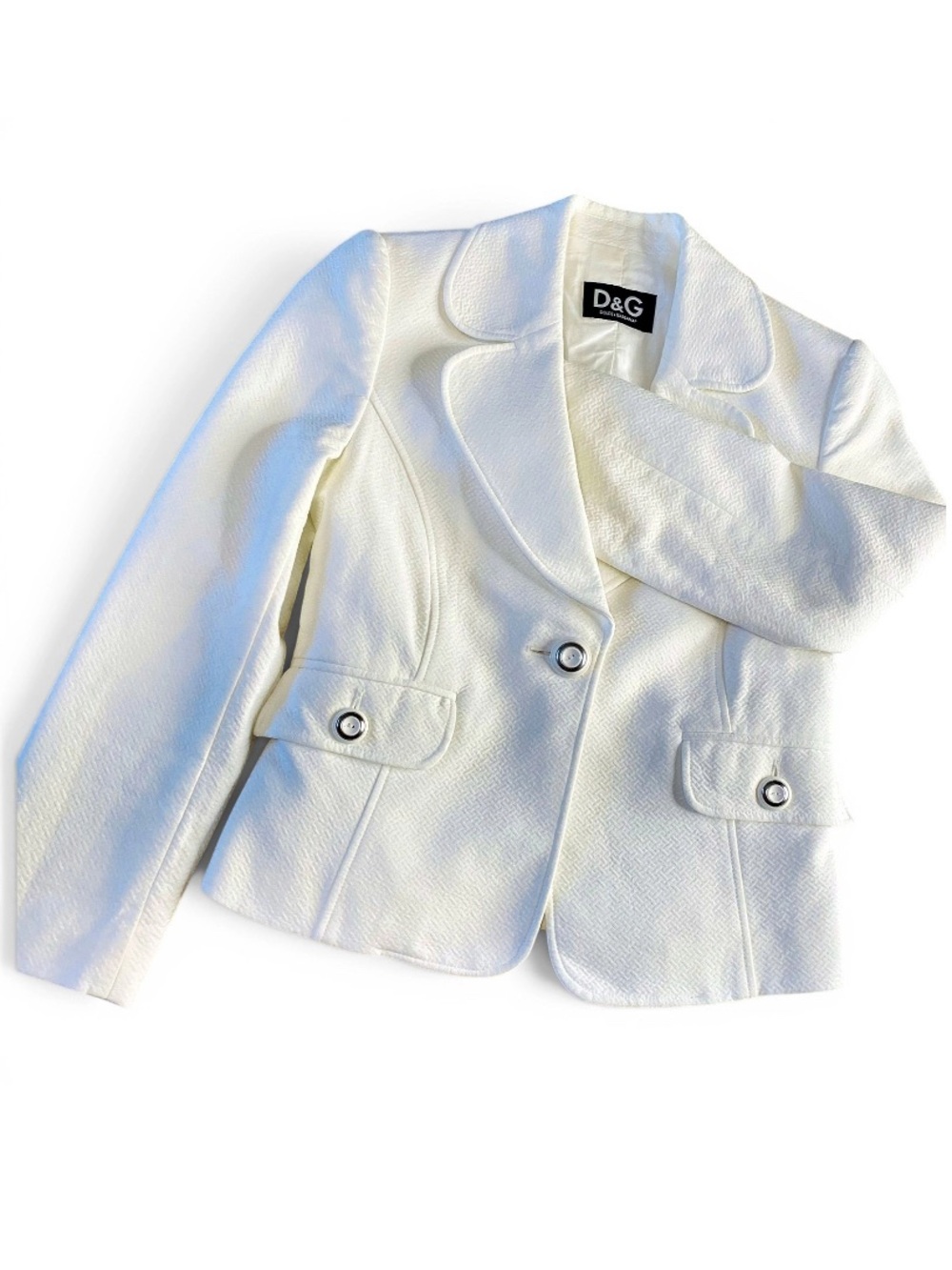 🛍️Dolce & Gabbana Authentic White Textured Tailored All Cotton Blazer